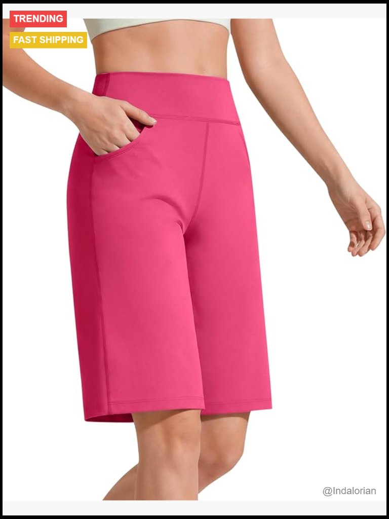 Women's Bermuda Shorts With Pockets 10" Inseam High Rise Athletic Casual